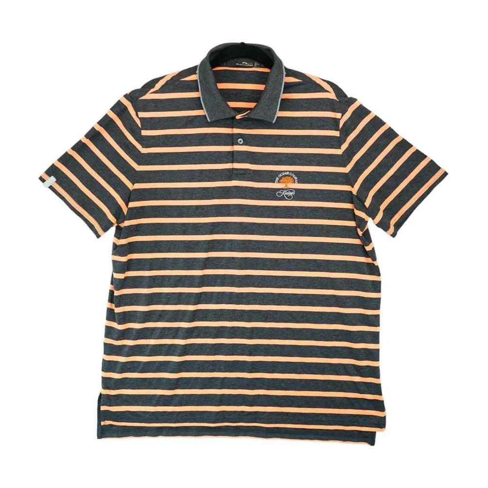 RLX Ralph Lauren Polo Shirt Mens XL Gray Orange Striped‎ Short Sleeves Golf